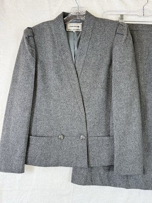 Vintage 80s Womens Blazer Skirt Suit Set 8 10 Gray Wool Dark Academia Whimsigoth