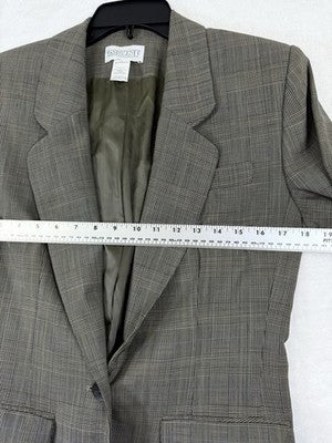 Vintage Lands End Size 6 Blazer Women 90s Tan Plaid Jacket Worsted Wool Made USA
