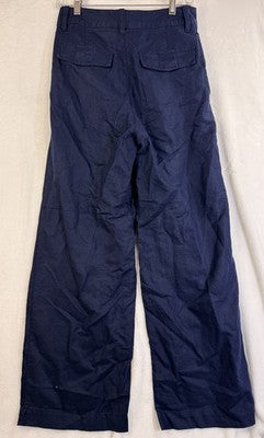 Gap Linen Blend Pants 4 Navy Blue Pleated High Waist Trousers Womens
