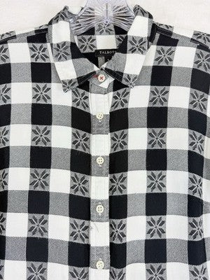 Talbots Flannel Shirt Small Black White Check Button Up Long Sleeve Top Womens