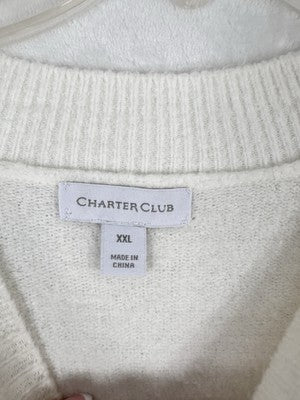 Charter Club XXL Sweater Women White Embellished Pearls Mock Neck