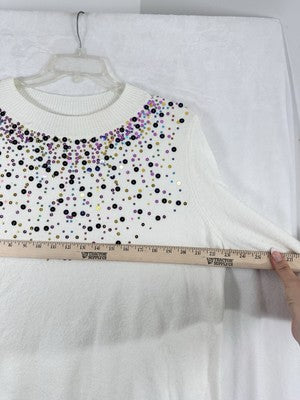 Charter Club XXL Sweater Women White Embellished Pearls Mock Neck