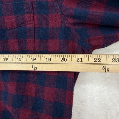 J Crew Flannel Shirt Mens Large Slim Fit Red Blue Check Plaid Long Sleeve Button