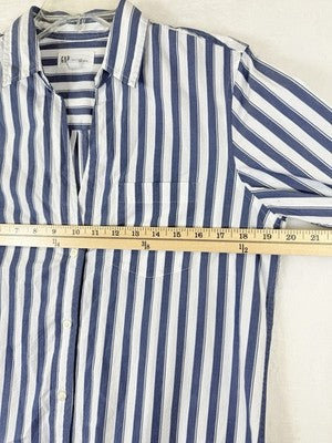 Gap Perfect Shirt Womens Medium Tall 80s Superfine Poplin Blue Striped Button Up