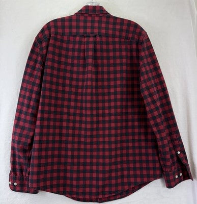 LL Bean Signature Medium Mens Shirt Red Plaid Long Sleeve Oxford Cloth Button Up