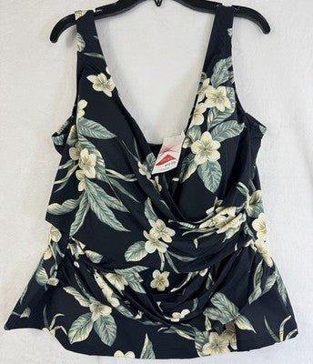 Lands End Tankini Top 16W Slender Suit Tummy Control Black Floral New NWT