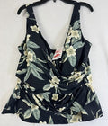 Lands End Tankini Top 16W Slender Suit Tummy Control Black Floral New NWT