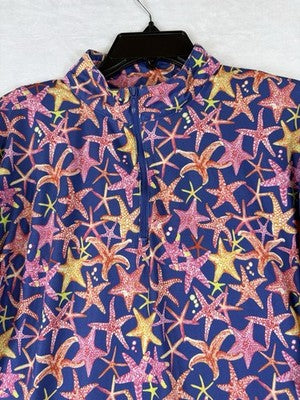 Gottex 1/2 Zip Top XL Womens Golf Starfish Print Blue Pink Long Sleeve Pullover