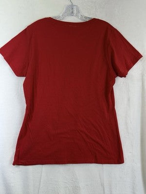 Majestic Cincinnati Reds Womens T Shirt Large Red V-Neck Tee MLB Short Sleeve