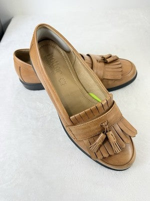 Hotter Shoes Womens 8 US Hamlet Loafers Leather Tassle Slip On Cognac Brown