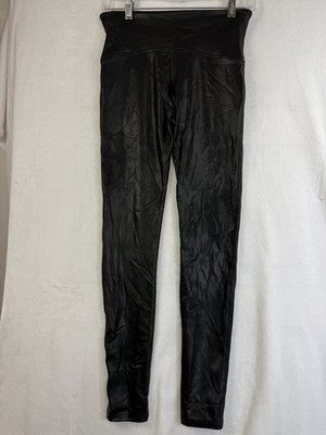 Spanx Leggings Large Black Faux Leather Womens Slimming Compression Shapewear