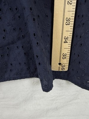 J Crew Shirt Dress Medium Eyelet Navy Blue Short Sleeve Womens 100% Cotton