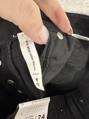 PacSun Jeans 24 Ultra High Rise Slim Black Embroidered Butterflies Womens NEW