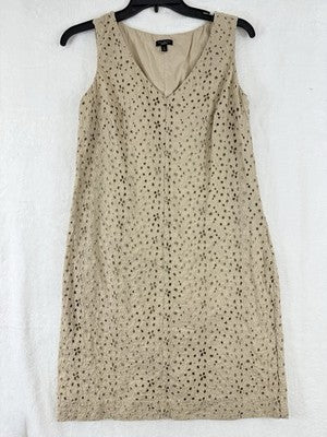 Talbots Dress 6 Sleeveless Eyelet Beige Short Shift 100% Cotton Womens