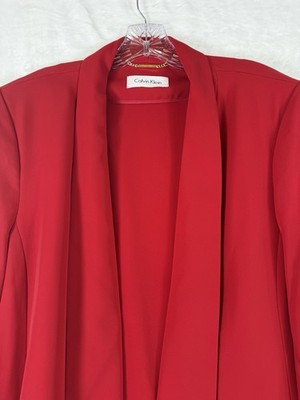 Calvin Klein Open Front Blazer 18 Womens Red Shawl Collar Jacket