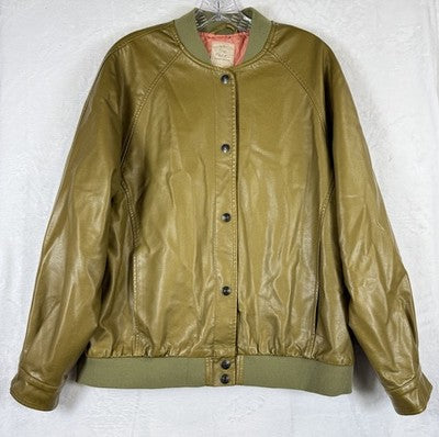 We The Free Vegan Leather Bomber Jacket Green Small Womens Free People