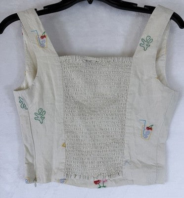 Gap Crop Top XS Petite Linen Blend Embroidered Tan Beige Sleeveless Women New