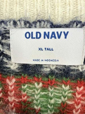 Old Navy Sweater Women XL Tall  Loose Crew Neck Wool Cropped Hearts Fair Isle
