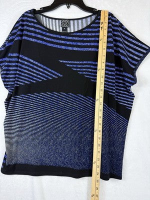 Clara Sun Woo Top XS Blue Black Short Sleeve Tunic Womens