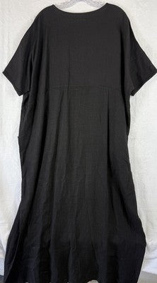 Backstage Linen Dress 3X Black Short Sleeve Vintage Lagenlook Maxi Artsy Women