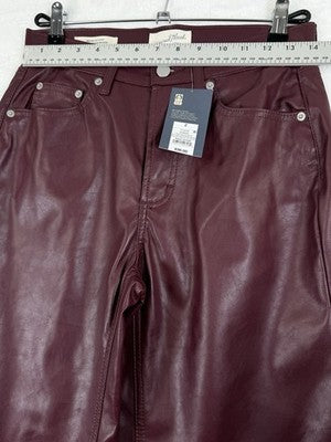Universal Thread Faux Leather Pants 2 Women Burgundy Red Mid Rise 90s Baggy NEW