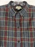 LL Bean Women's Scotch Plaid Flannel Shirt Large Button Up Gray Relaxed Fit Top
