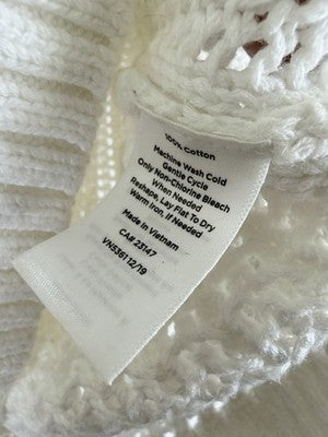 Talbots Sweater Medium White Open Knit 100% Cotton Long Sleeve Tops
