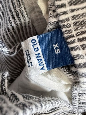 Old Navy Linen Pants XS Women Gray White Striped Pull On Cotton