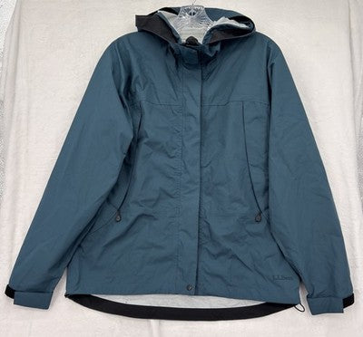 LL Bean Womens Rain Jacket Small Blue Green Hooded Coat Raincoat Packable