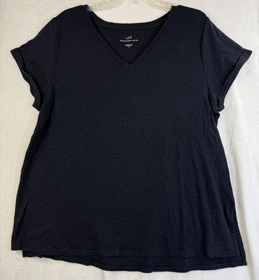 J Jill Top XL Pima Short Sleeve V Neck Tee Blue Womens