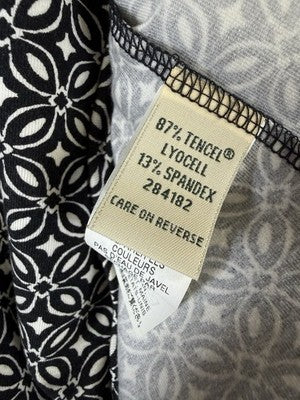 LL Bean Tops Women XL Petite Sleeveless Knit Tee Black Ivory Print Tencel