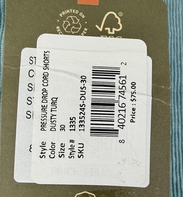 Howler Brother Shorts 30 Pressure Drop Cord 7” Mens Bros New NWT Turquoise Blue