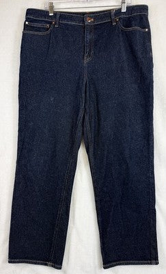 Talbots Slim Straight Ankle Jeans 16 Dark Blue Regina Wash Womens Denim
