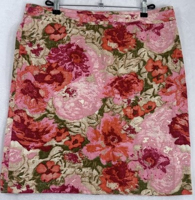 Talbots Skirt 16 Petite Pink Floral Print 100% Cotton Pencil A-Line Womens 16P