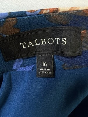 Talbots Skirt 16 Women Blue Floral Pencil Knee Length