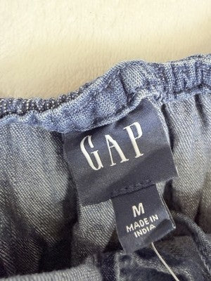 Gap Denim Mini Dress Medium Womens Blue Fit Flare Tie-Front Smocked Waist New