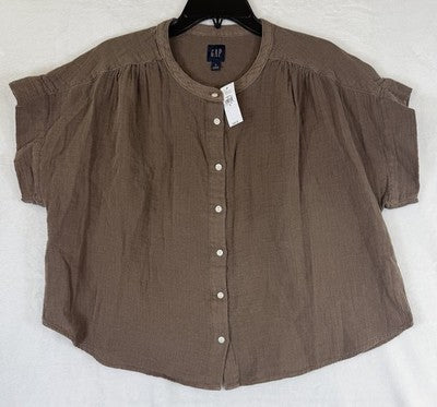 Gap Cotton Gauze Dolman Shirt Small Womens Top Brown Button Up Short Sleeve New