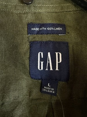 Gap 100% Linen Shirt Men Large Long Sleeve Button Up Down Green New NWT