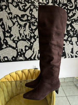 Worthington Valto Faux Suede Over The Knee Boots Womens 6.5 Brown Heels Tall NEW