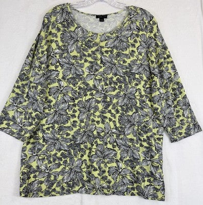 J Jill Large Top 3/4 Sleeve Wearever Collection Knit Floral Print Womens