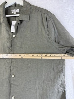 Gap Mens Linen Blend Shirt Large Short Sleeve Green Vacay Button Up Down New NWT