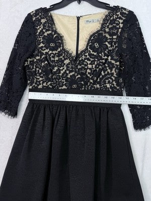 Eliza J Dress 6 Black Fit Flare Cocktail Above Knee Short Lace 3:4 Sleeve Womens