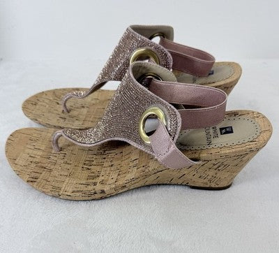 White Mountain Shoes 11 Womens Sandals Cork Wedge Pink Glitter Thong