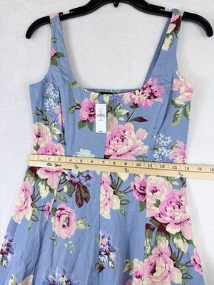 Gap Maxi Dress XS Petite Linen Blend Square Neck Blue Pink Floral Sleeveless New