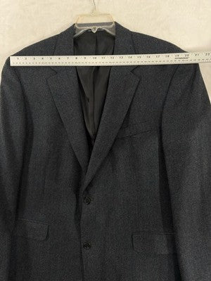 Lands End Blazer Mens 46 Long Blue 100% Wool Blue Gray Herringbone Suit Jacket