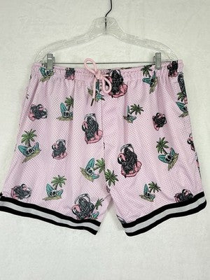 Men’s XL Tank Top Large Shorts Set Pink Skulls Grim Reaper Sleeveless Shirt
