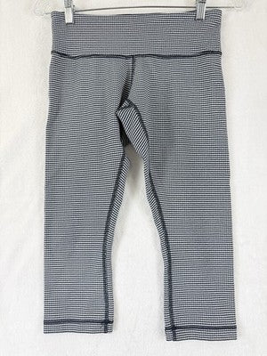 Lululemon Wunder Under Crop II Leggings 6 Womens Workout Blue Gingham