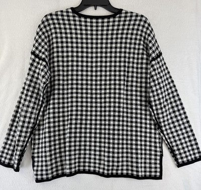 J Jill Medium Sweater Top Black Check Gingham Reversible Long Sleeve Womens