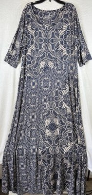 Soft Surroundings XL Dress Juliette Jersey Knit Maxi Navy Blue Beige Womens