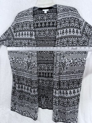 J Jill Small Cardigan Sweater Black White Damask Knit Long Sleeve Womens